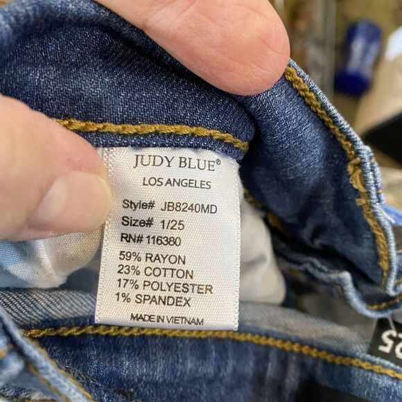 Judy Blue Womens Size 1/25 Patched Rip Skinny Jeans Stretch Raw Hem - Picture 12 of 13